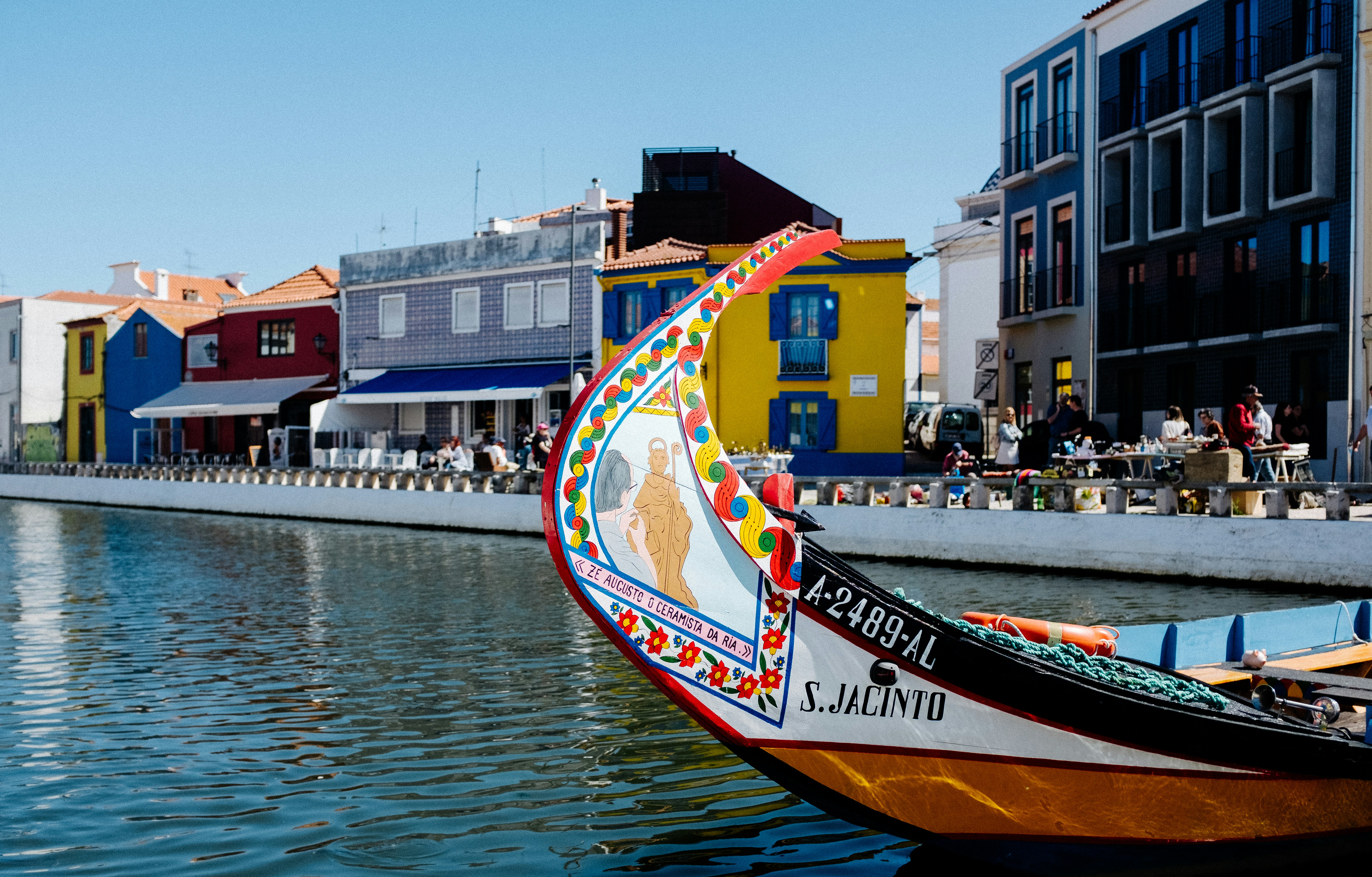 Colourful moliceiro boat on the canals of Aveiro, the Venice of Portugal