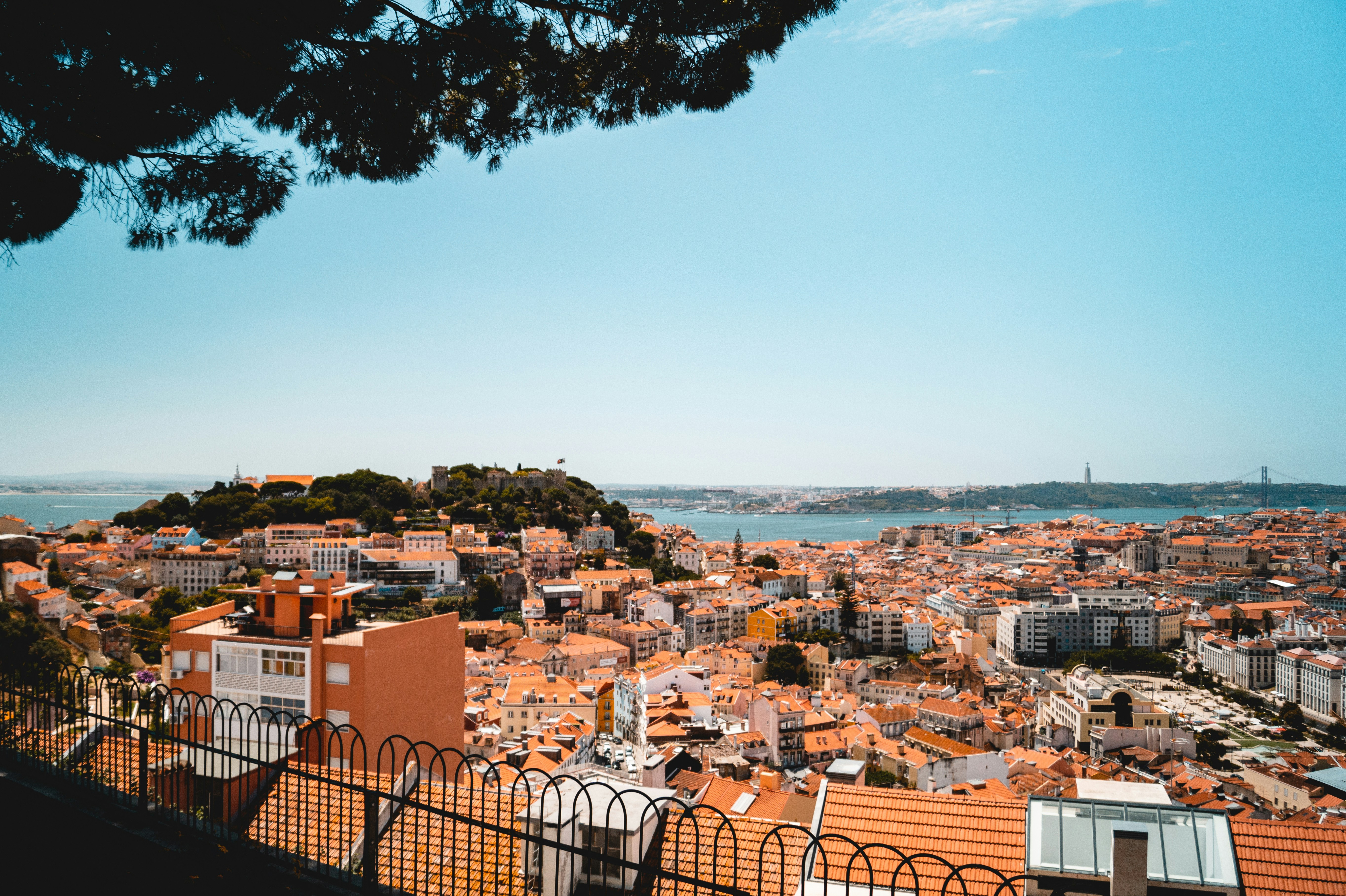Alfama district rooftops with the Tagus River, Lisbon