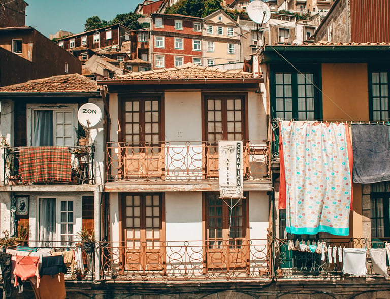 Traditional Porto houses with azulejo tile facades