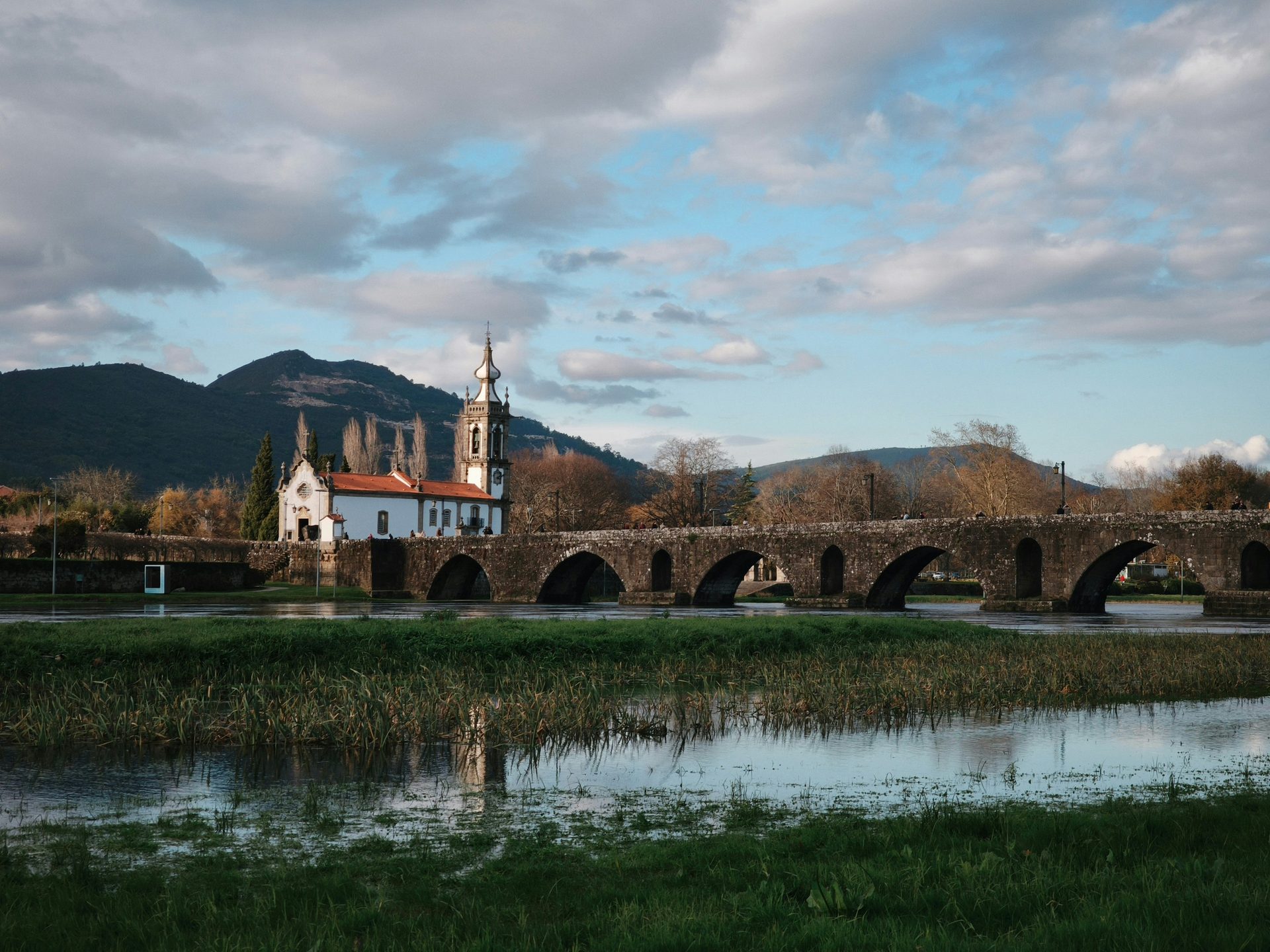 Ponte de Lima Roman bridge reflected in the Lima River