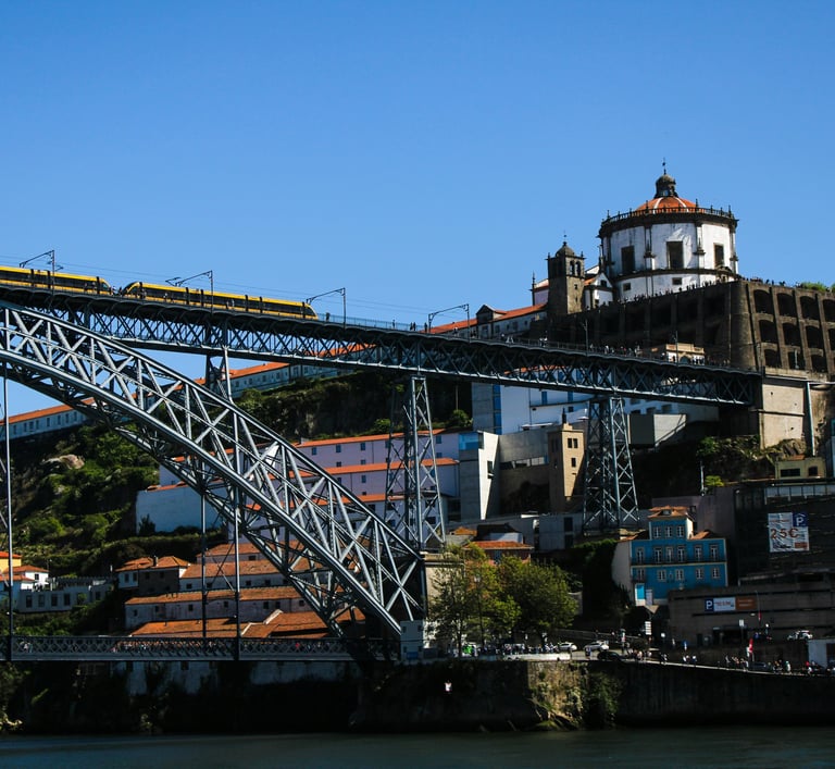 Porto Dom Luis I Bridge with riverside restaurants below