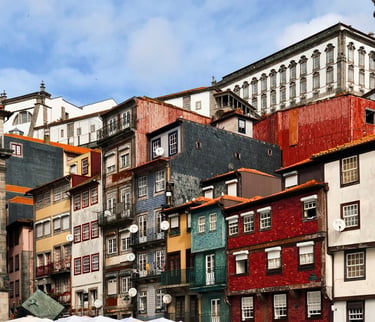 Ribeira district Porto with colourful houses along the Douro river
