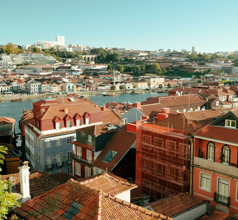 Panoramic view over Porto's terracotta rooftops and the Douro river